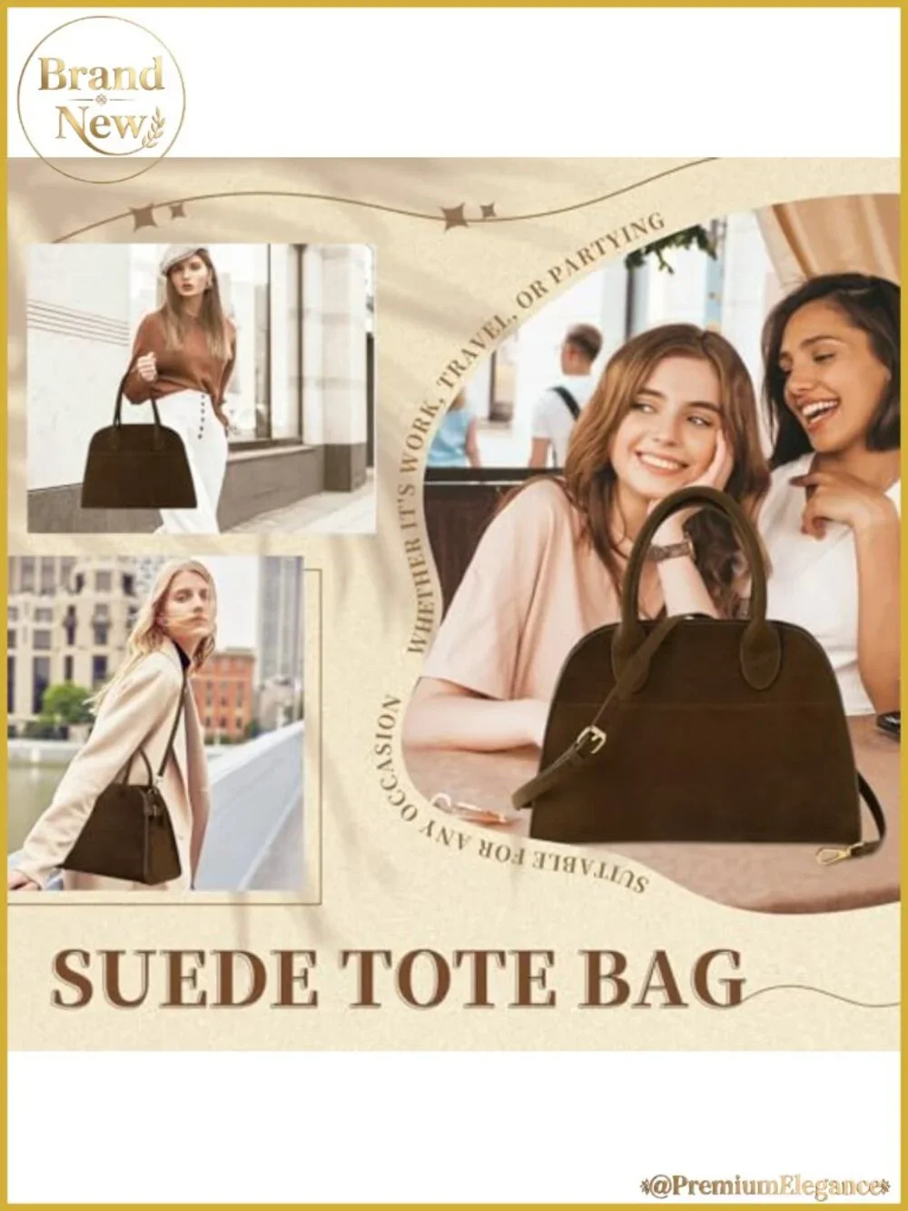 Women's Suede Tote Bag Vintage Top Handle Shoulder Satchel Purse